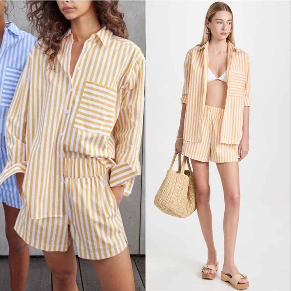 AYR The Deep End Button Down Shirt Yellow White Stripe XS